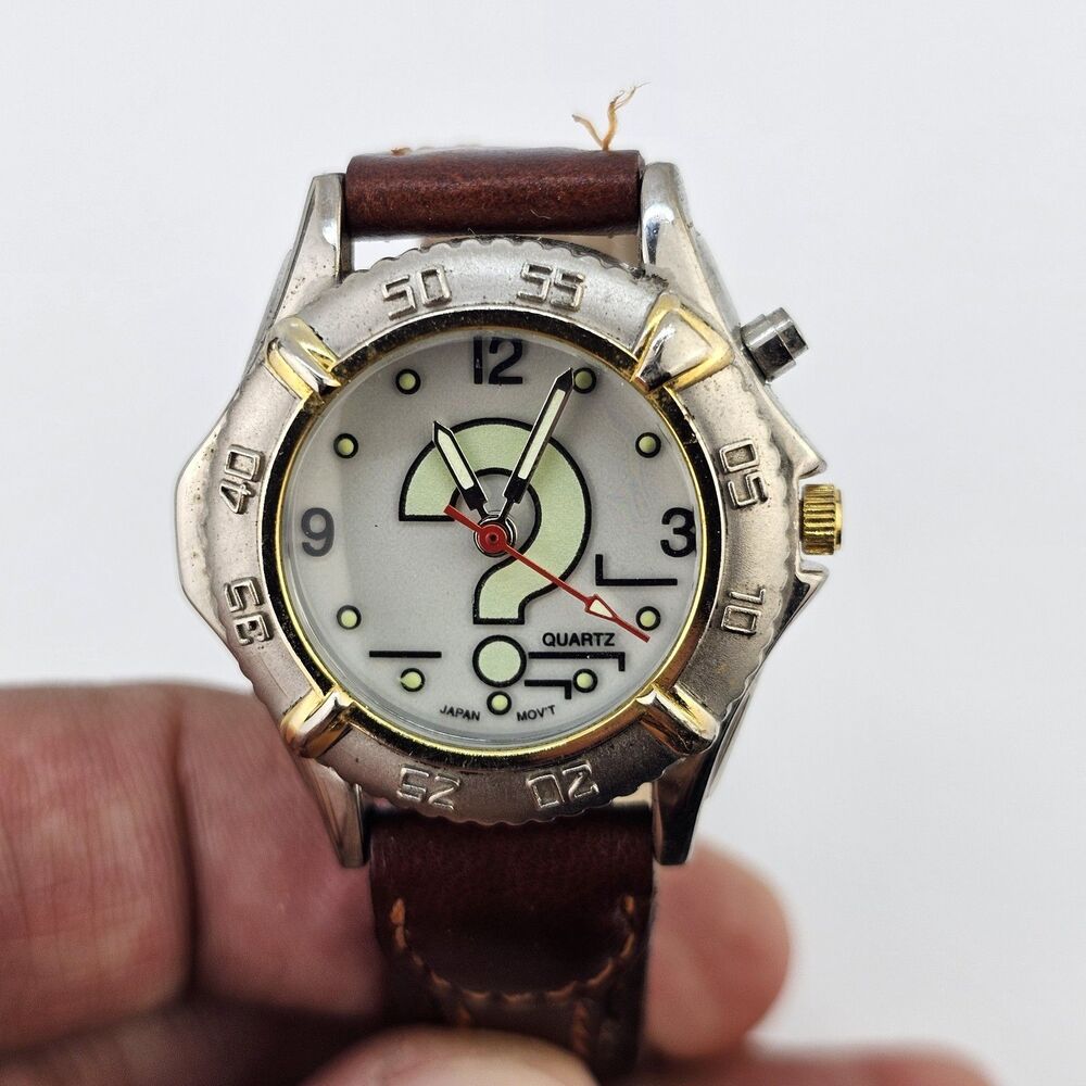 34MM Watch Women Question Mark Dial Brown Leather Bands Up to 6" New Battery
